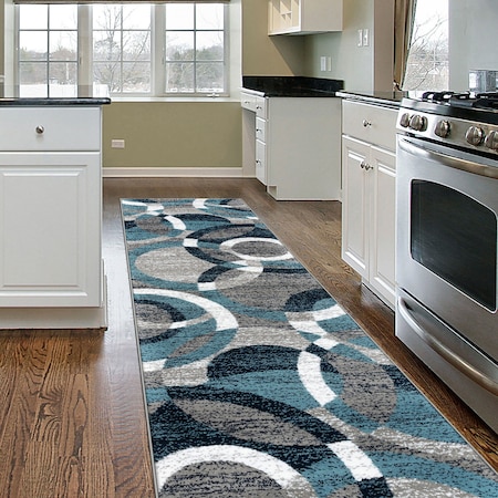 World Rug Gallery Contemporary Abstract Circles Soft Runner Rug 2' x 7'2'' Blue 105BLUE2X7